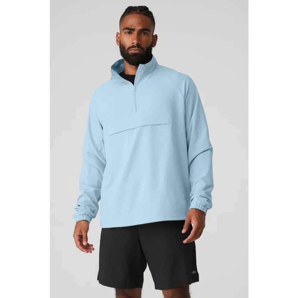 ALO Yoga Men’s Ripstop Light Blue 1/2 Zip Activewear Pullover Workout- XL